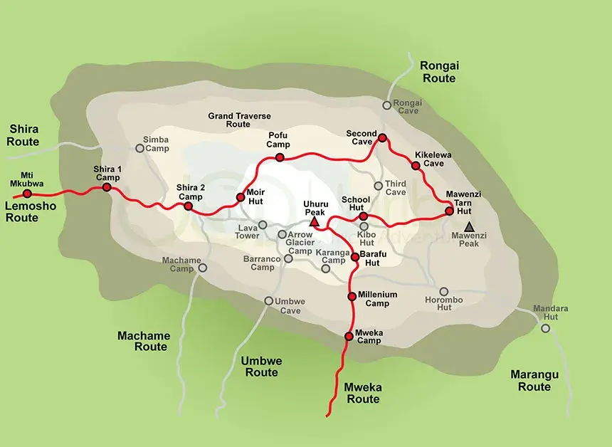8 day lemosho route map